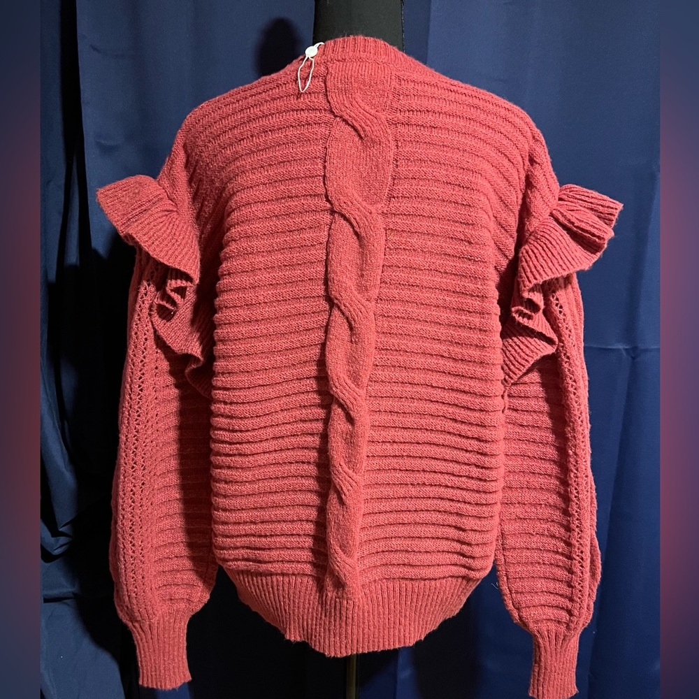 Mud Pie Ruffle Shoulder Raspberry Pink Sweater - Picture 5 of 5